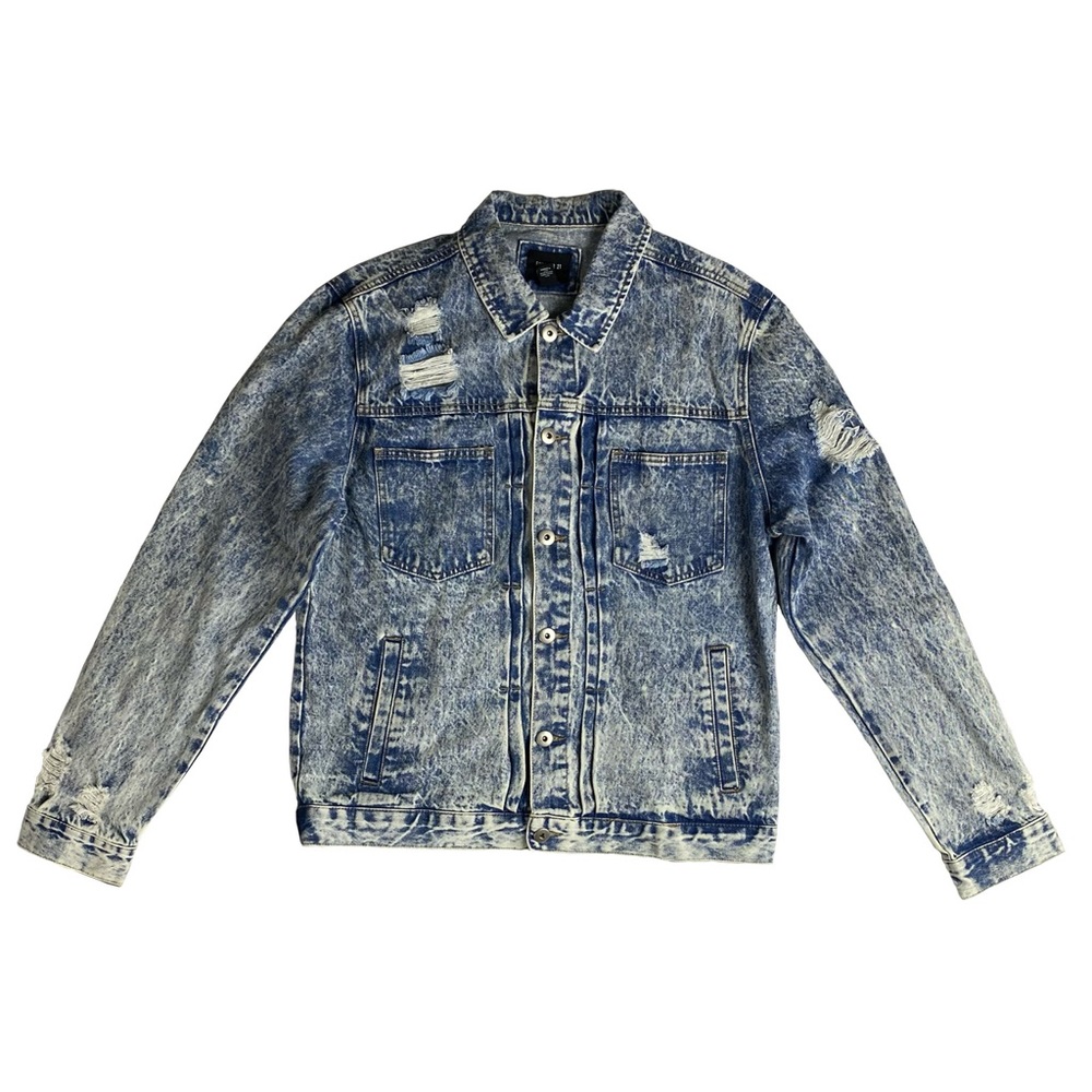 Forever 21 Men's Denim Distressed Jacket Size: Large